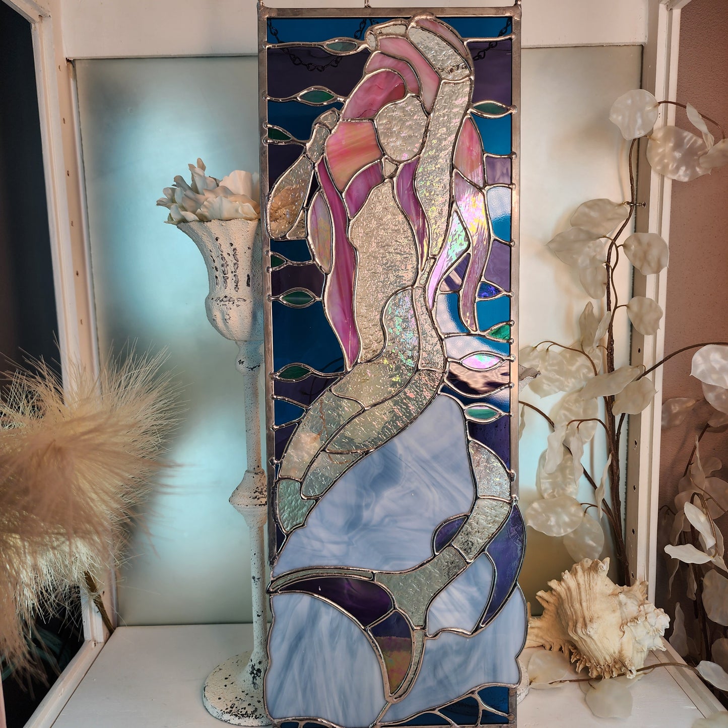 Stained Glass Iridescent Mermaid